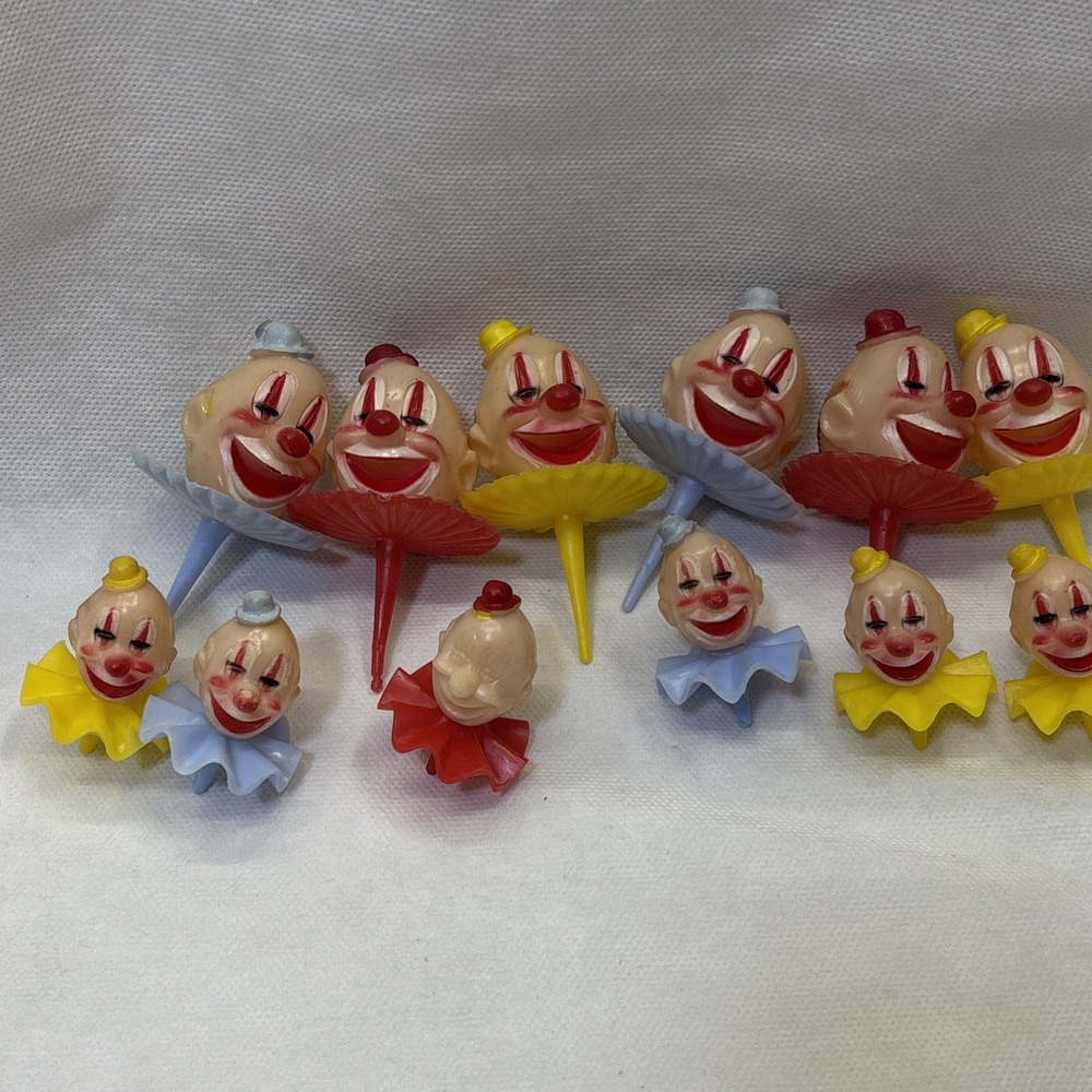 Vtg Wilton Circus Clown Heads  Set of 12 Cake Toppers 6 Large 6 Small
